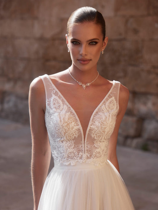 Top de mariée sans manches en tulle et dentelle