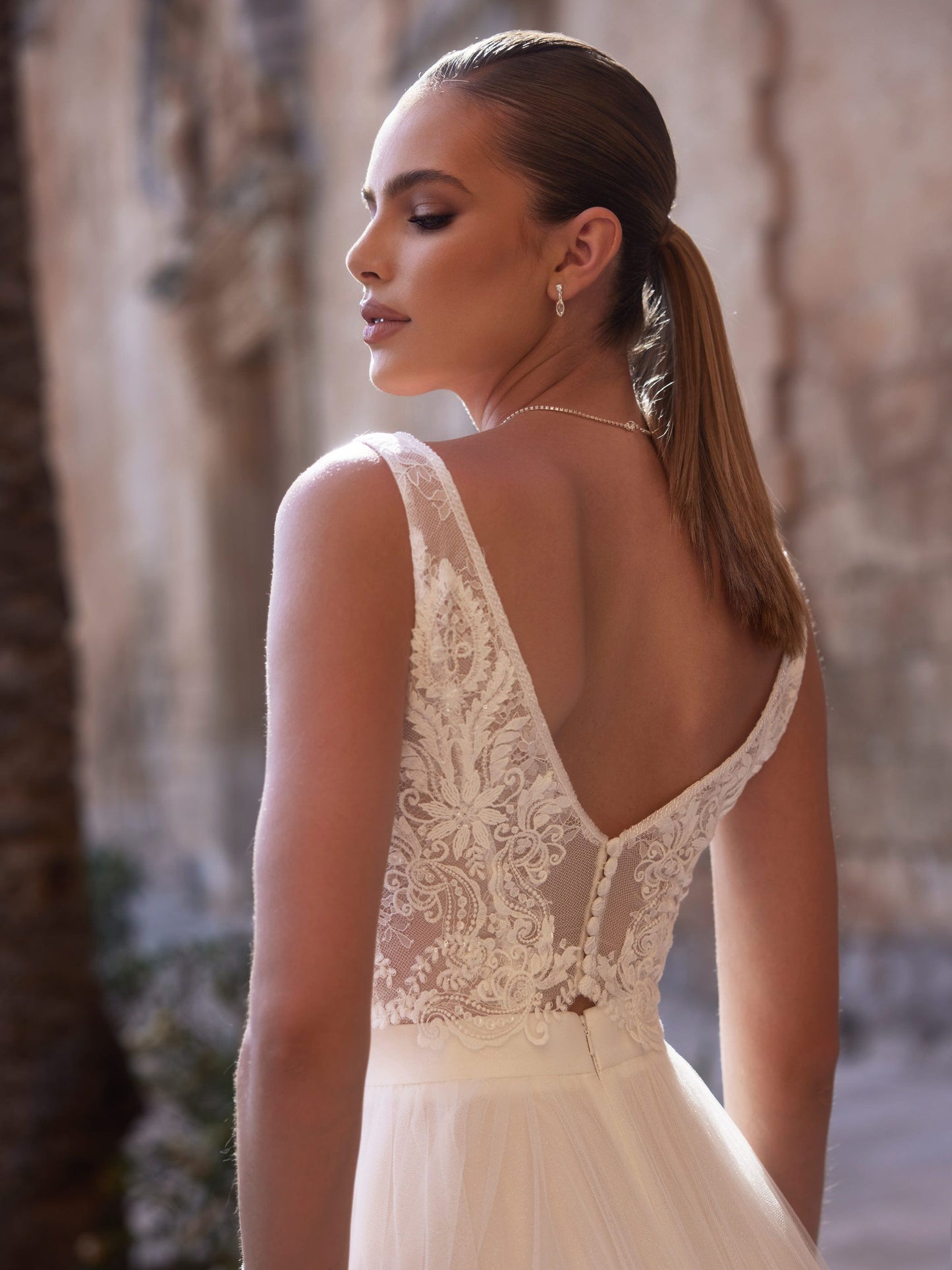 Top de mariée sans manches en tulle et dentelle