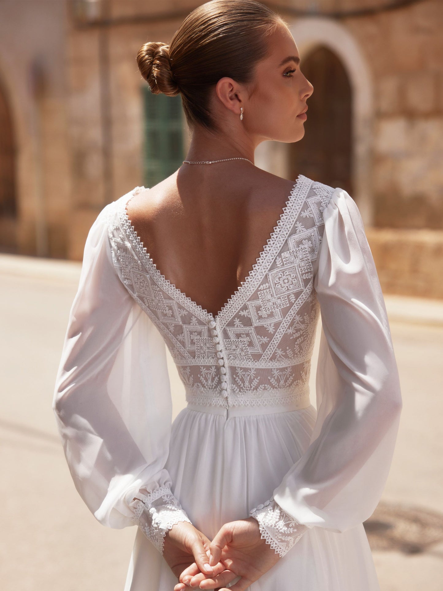 Top de mariée Bohème  en mousseline et dentelle