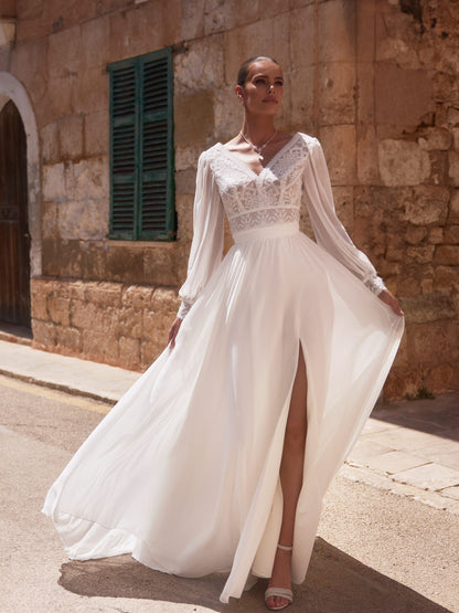 Top de mariée Bohème  en mousseline et dentelle