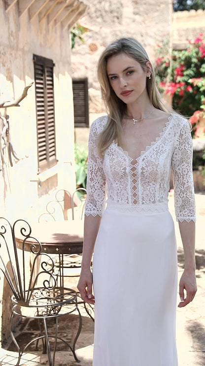 Top de mariée en dentelle à manches 3/4