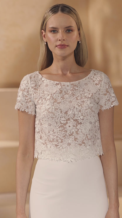 Top de mariée en dentelle à manches courtes